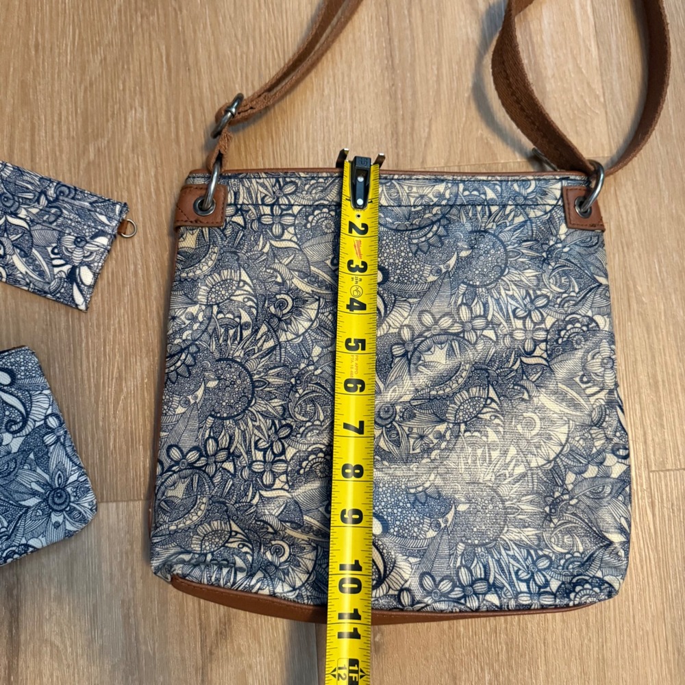 Sakroots 3 Piece Set Blue Floral Mandala Crossbody Wristlet Card Holder Boho
